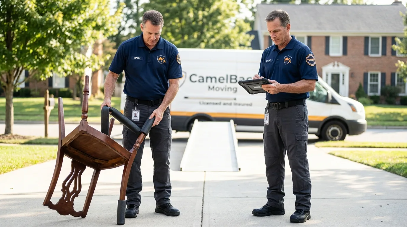 Movers inspecting furniture for damage prevention before loading in Spring Hill, KS