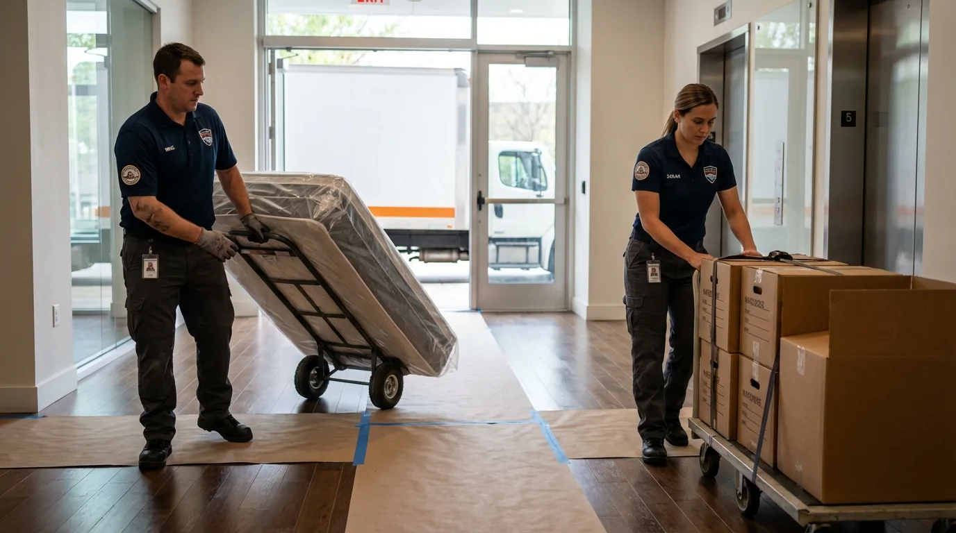 Professional apartment movers loading elevator in Spring Hill, KS