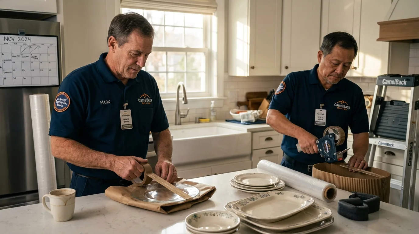 Professional crew packing kitchen dishware in Spring Hill, KS